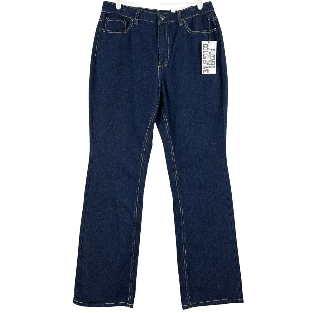 NWT Future Collective Reese Blutstein Women Blue Jean Size12 Flare Leg High Rise